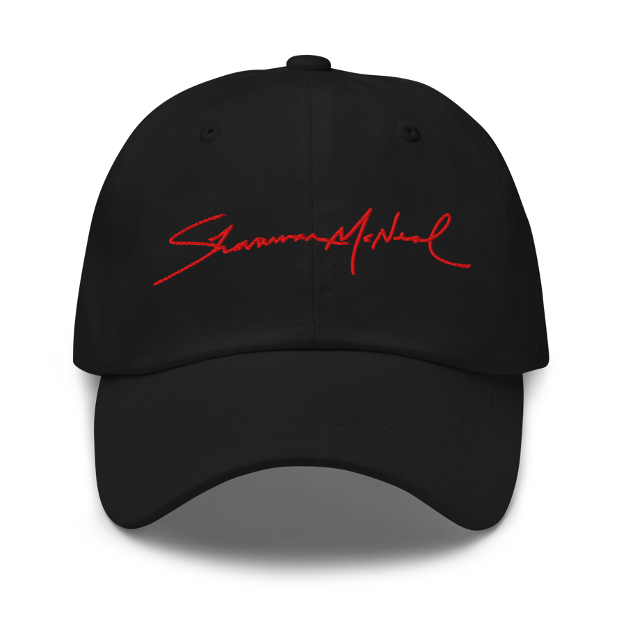 Black dad hat with red signature